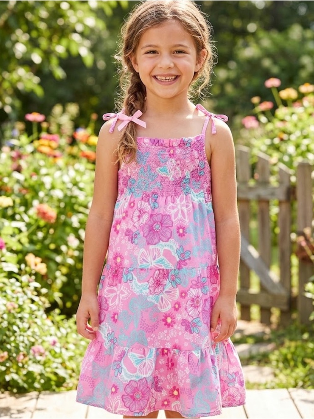 Girl H&M Pink Floral Sundress with Turquoise Accents
